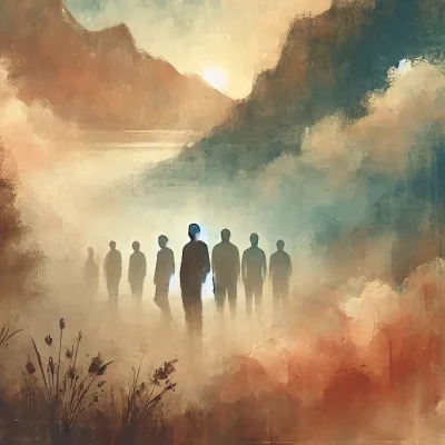 DALL·E 2025-01-31 18.57.36 - An abstract and atmospheric image representing a men's retreat. Soft, warm colors blend together, evoking a sense of calm, introspection, and connecti (1)